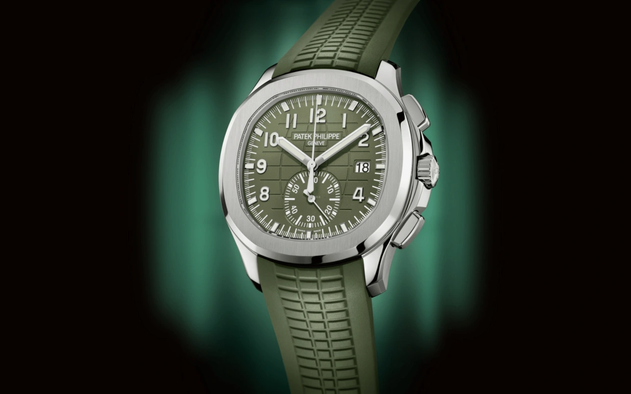 Patek Philippe,Aquanaut 42.20mm,42.20mm,White Gold,Green,Automatic,Chronograph,Day,James Harden,5968G,5968G-010