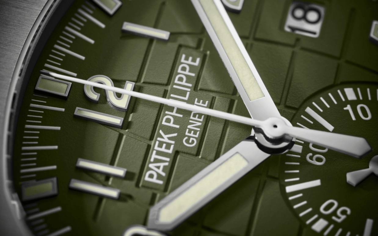 Patek Philippe,Aquanaut 42.20mm,42.20mm,White Gold,Green,Automatic,Chronograph,Day,James Harden,5968G,5968G-010