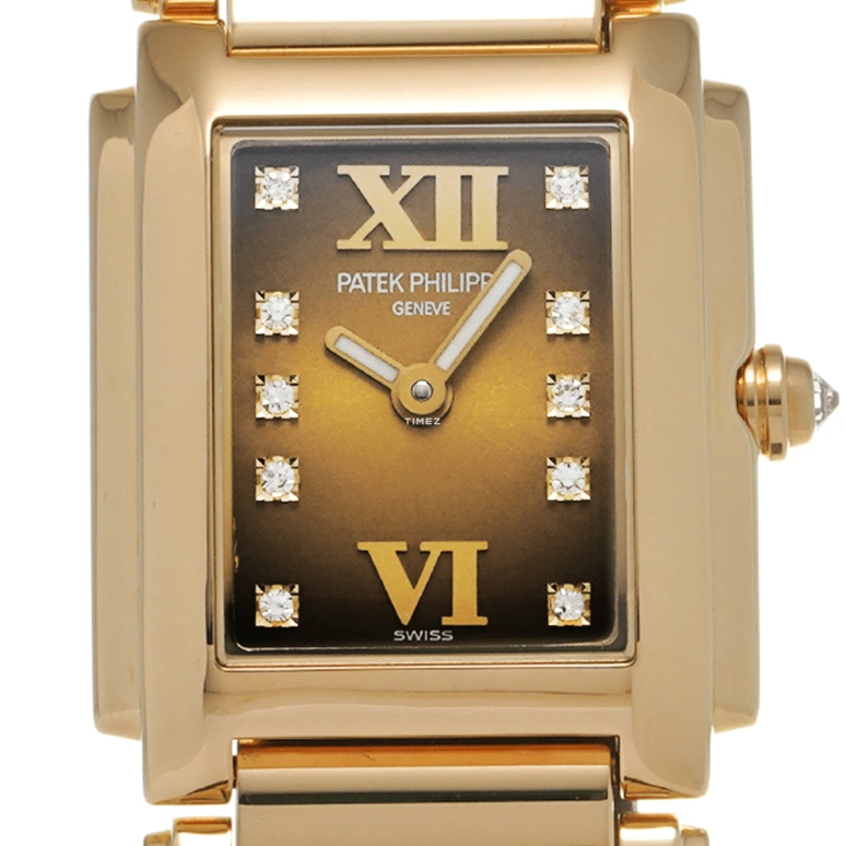 百达翡丽,Twenty~4 26.30x22毫米,26.30x22毫米,黄金,棕色,渐变色,石英,自制机芯,蓝宝石,水晶玻璃,4907,4907/1J-010