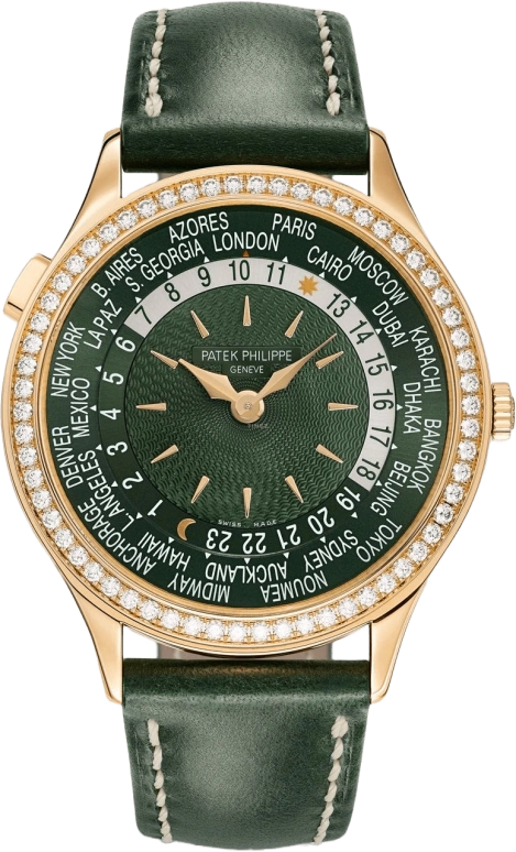 Patek Philippe,Complications 36mm,36mm,Rose Gold,Green,Automatic,Moonphase,Day,World Time,7130R,7130R-014