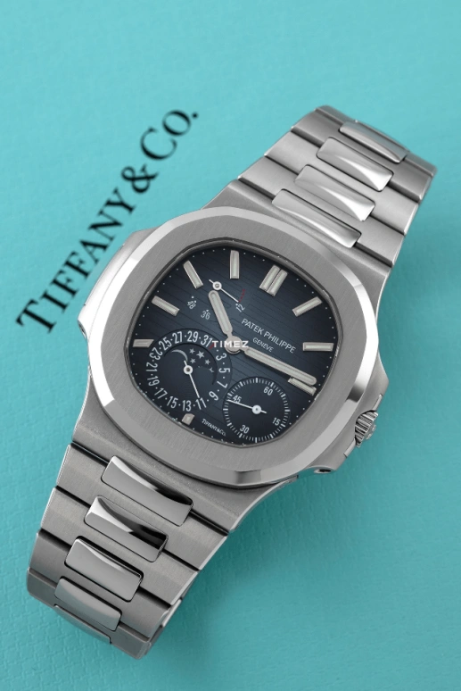 Patek Philippe,Nautilus 40mm,40mm,Stainless Steel,Blue,Automatic,Moonphase,Day,Power Reserve Indicator,5712,5712/1A-001-TiffanyCo