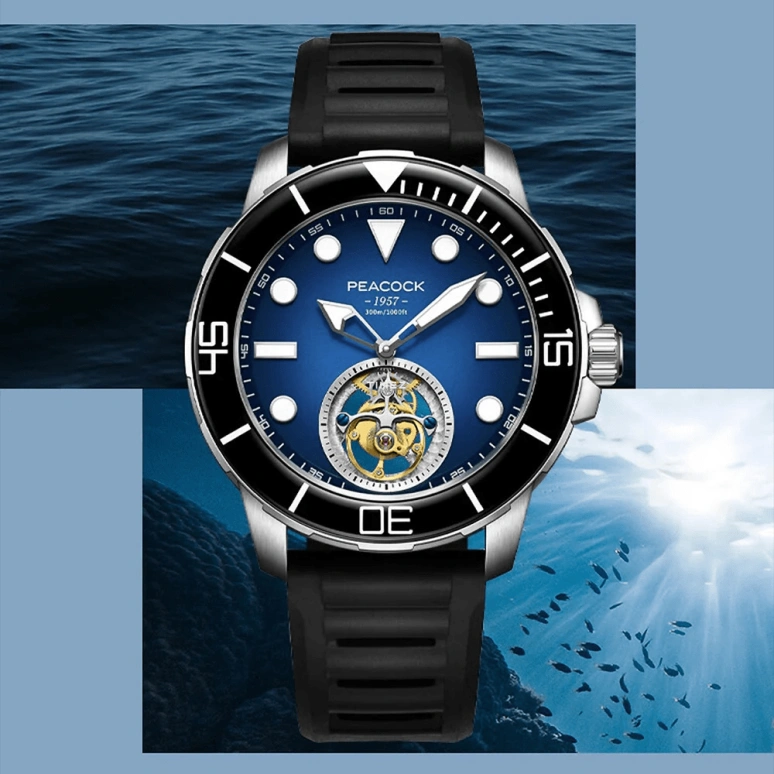 Peacock,Ocean Wing 44.50mm,44.50mm,aerospace steel,Blue,Handwound,Tourbillon,48hours,PFG0201,PFG0201.01