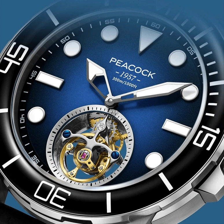 Peacock,Ocean Wing 44.50mm,44.50mm,aerospace steel,Blue,Handwound,Tourbillon,48hours,PFG0201,PFG0201.01