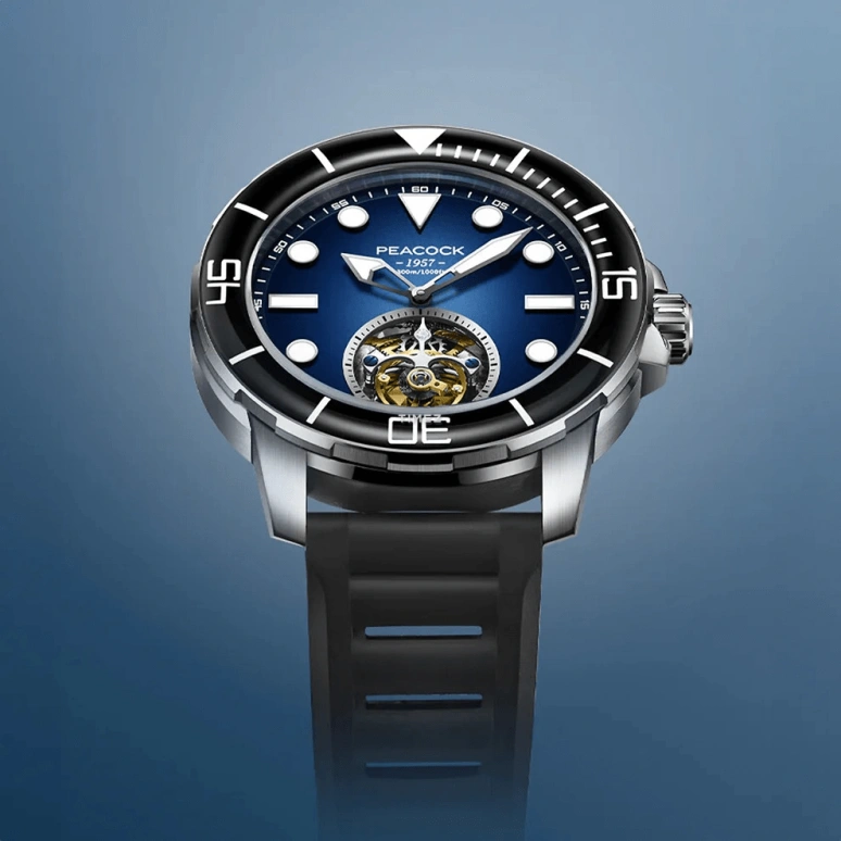 Peacock,Ocean Wing 44.50mm,44.50mm,aerospace steel,Blue,Handwound,Tourbillon,48hours,PFG0201,PFG0201.01