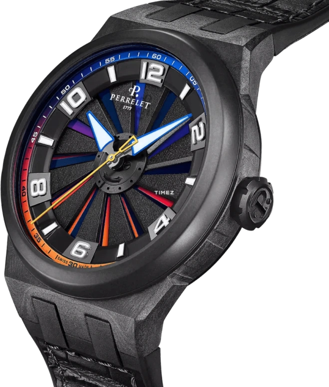Perrelet,Turbine 45.50mm,45.50mm,Carbon,Polycarbonate,Stainless Steel,Multi-Color,Automatic,42hours,In-house Caliber,A4065,A4065/S7