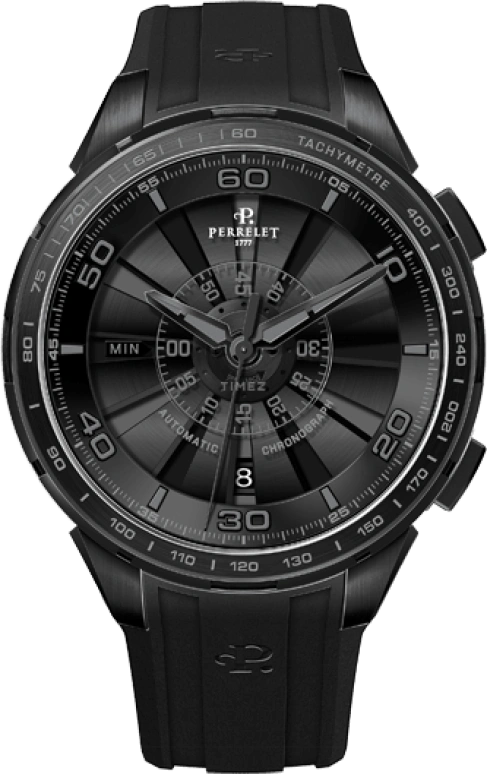 Perrelet,Turbine 47mm,47mm,Stainless Steel,Black,Automatic,Chronograph,Date,A1079,A1079/1