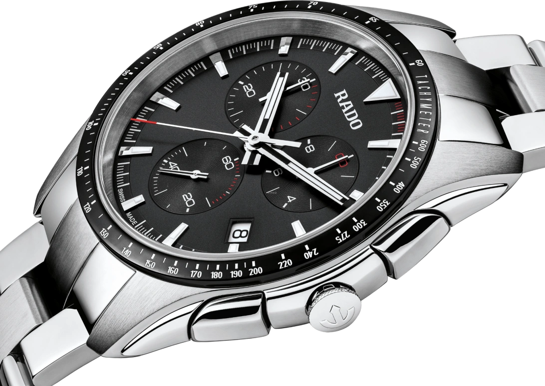 Rado,HyperChrome 44.90mm,44.90mm,Stainless Steel,Ceramic,Black,Quartz,Chronograph,Day,R32259153