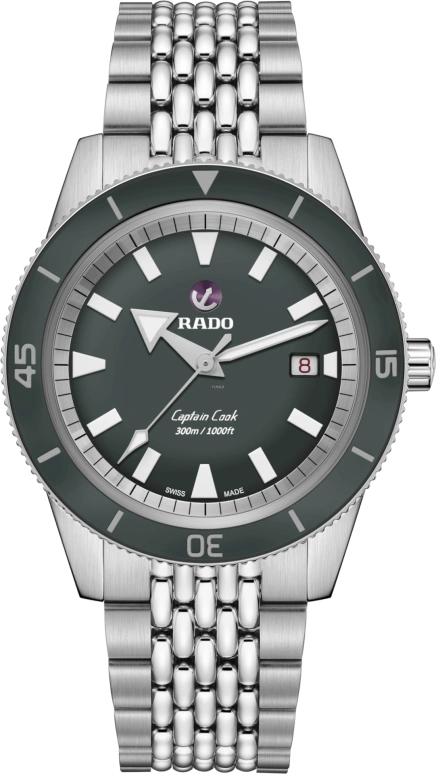 Rado,Captain Cook 42mm,42mm,Ceramic,Stainless Steel,Grey,Automatic,Date,Anti-magnetic,R32105103