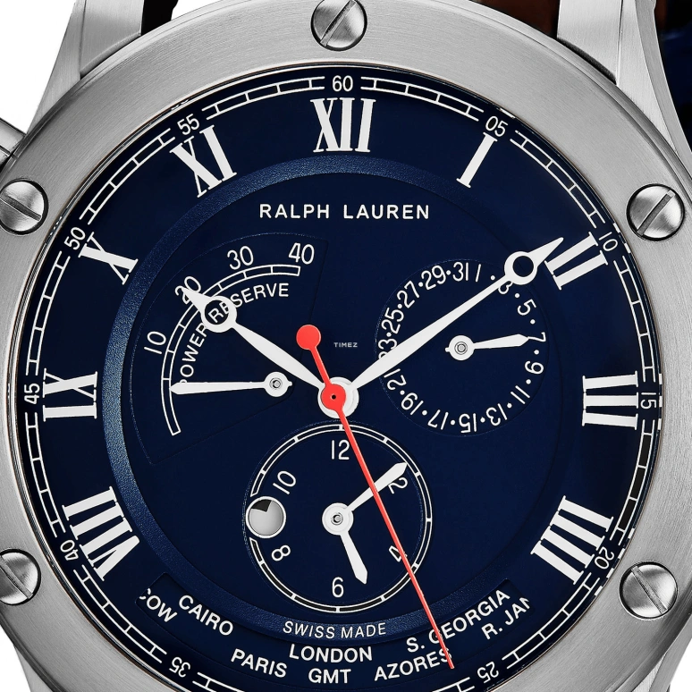 Ralph Lauren,Sporting 44.80mm,44.80mm,Stainless Steel,Blue,Automatic,Day,Power Reserve Indicator,World Time,RLR0210700