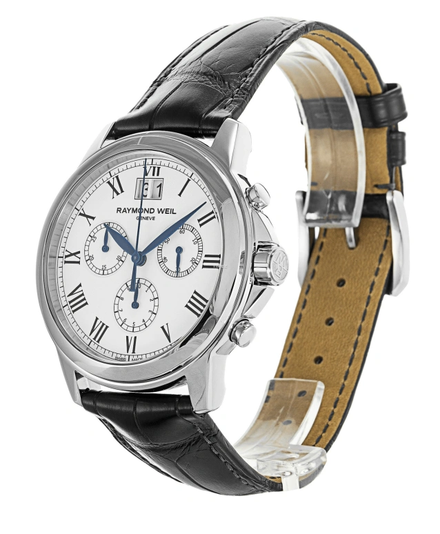 Raymond Weil,Men’s 39mm,39mm,Stainless Steel,White,Quartz,Chronograph,Day,4476,4476-STC-00300
