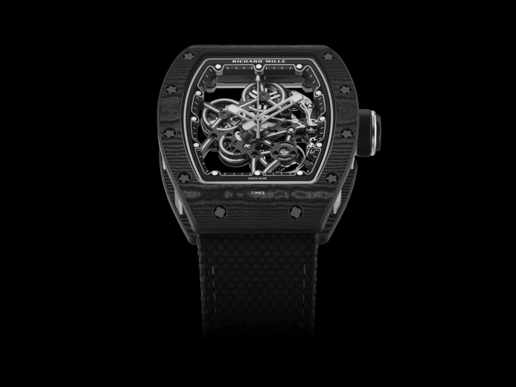 理查米尔,非陀飞轮 37.95x47.30毫米,37.95x47.30毫米,精钢,Carbon TPT® 复合碳纤维,黑色,手动上弦,55小时,自制机芯,RM 55,RM 55-01 Carbon TPT