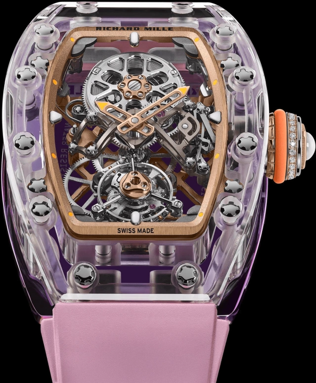 Richard Mille,Tourbillon 32.90x46.75mm,32.90x46.75mm,Sapphire,Silver,Handwound,Tourbillon,65hours,RM 75,RM 75-01 Flying Tourbillon Sapphire Pink