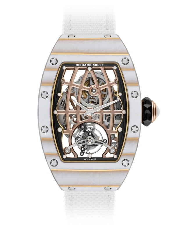 理查米尔,陀飞轮 52.63x34.40毫米,52.63x34.40毫米,红金,Quartz TPT® 复合石英碳纤维,玫瑰金色,自动上弦,陀飞轮,50小时,RM 74,RM 74-02 WHITE