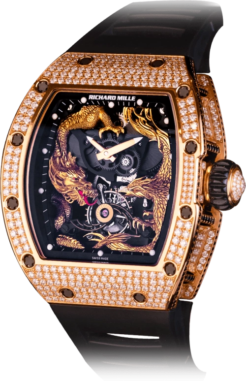 理查米尔,陀飞轮 50x42.70毫米,50x42.70毫米,玫瑰金,框架,黄金色,手动上弦,陀飞轮,蓝宝石,水晶玻璃,RM 57,RM 57-01 RG FULL DI