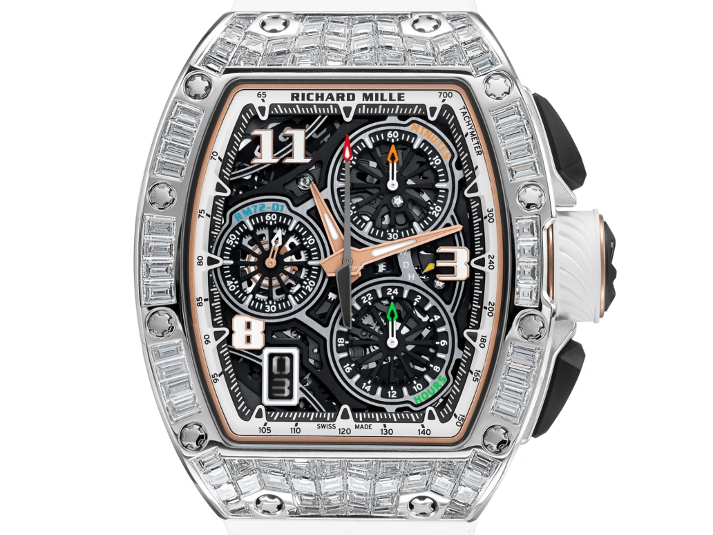 Richard Mille,Not Tourbillon 38.40x47.34mm,38.40x47.34mm,White Gold,Skeleton,Automatic,Chronograph,Day,Flyback,Function Selector,50hours,In-house Caliber,RM 72,RM 72-01 Lifestyle Flyback WG T-Di