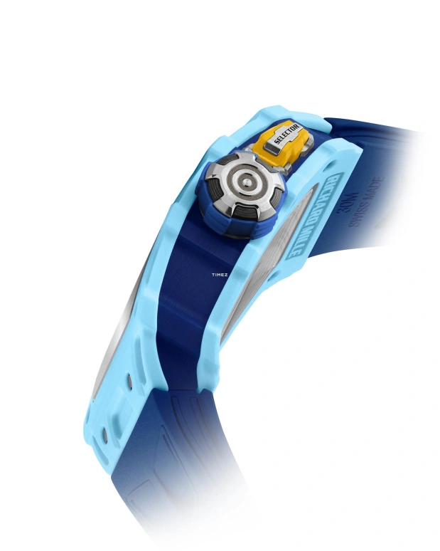 理查米尔,非陀飞轮 43.15x49.95毫米,43.15x49.95毫米,Quartz TPT® 复合石英碳纤维,Carbon TPT® 复合碳纤维,黑色,自动上弦,功能指示器,55小时,RM 35,RM 35-03 Rafael Nadal pastel blue