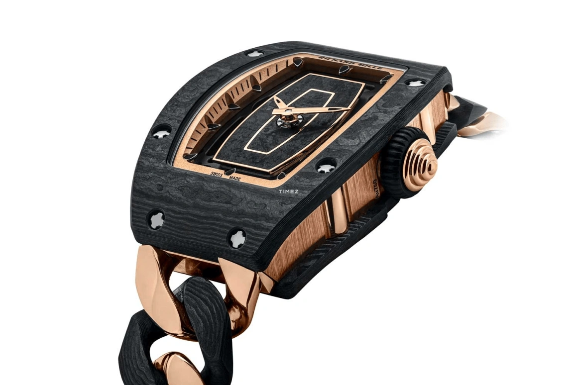 Richard Mille,Not Tourbillon 45.66x31.40mm,45.66x31.40mm,Rose Gold,NTPT,Black,Automatic,50hours,In-house Caliber,RM 07,RM 07-01 Open-link RG/NTPT