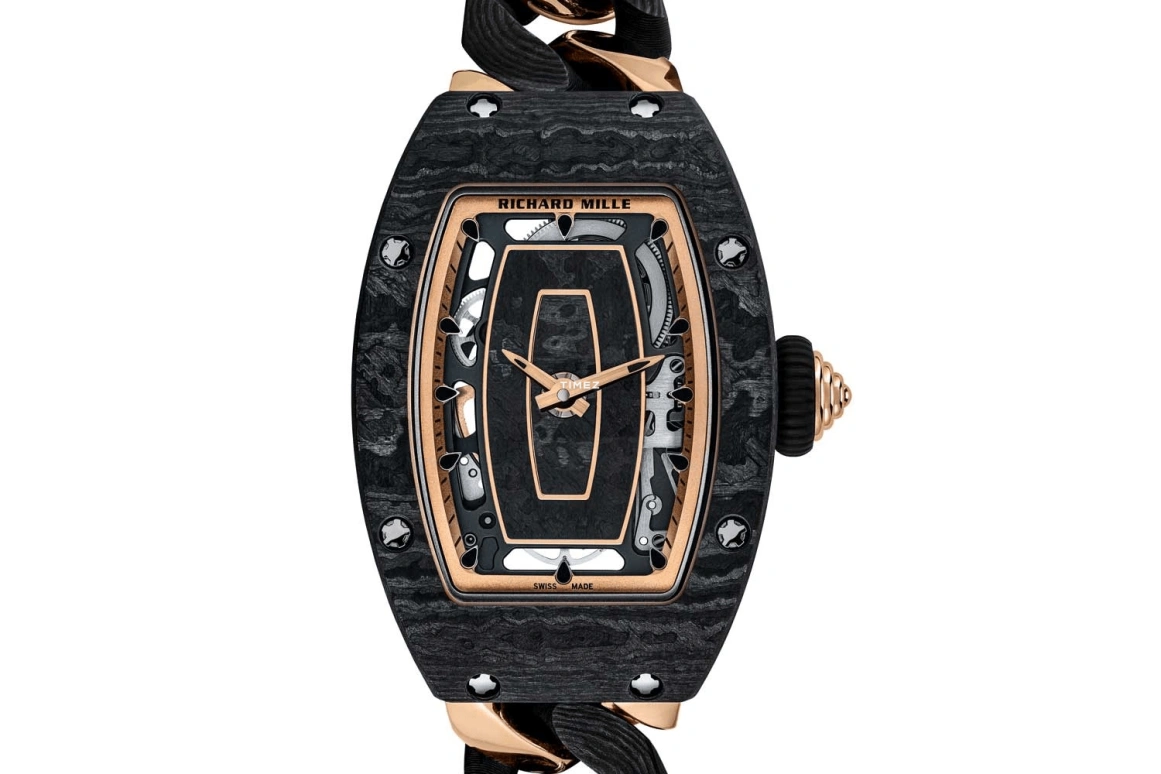 Richard Mille,Not Tourbillon 45.66x31.40mm,45.66x31.40mm,Rose Gold,NTPT,Black,Automatic,50hours,In-house Caliber,RM 07,RM 07-01 Open-link RG/NTPT