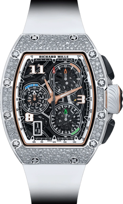 Richard Mille,Not Tourbillon 38.40x47.34mm,38.40x47.34mm,White Gold,Skeleton,Automatic,Chronograph,Day,Flyback,Function Selector,50hours,In-house Caliber,RM 72,RM 72-01 Lifestyle Flyback WG Full-Di