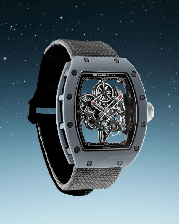 理查米尔,非陀飞轮 37.95x47.30毫米,37.95x47.30毫米,Quartz TPT® 复合石英碳纤维,精钢,黑色,手动上弦,55小时,自制机芯,RM 55,RM 55-01 Grey Quartz TPT