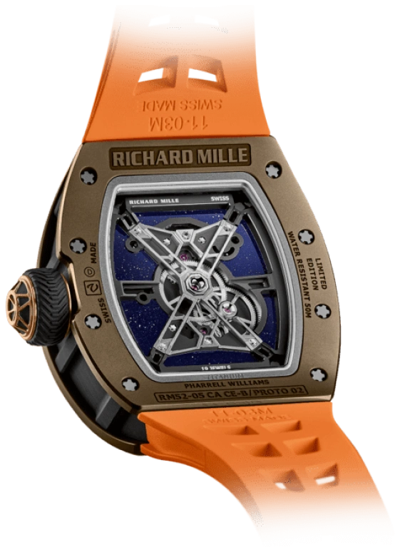 Richard Mille,Tourbillon 42.35x49.94mm,42.35x49.94mm,Titanium,Multi-Color,Handwound,Tourbillon,In-house Caliber,Pharrell Williams,RM 52,RM 52-05