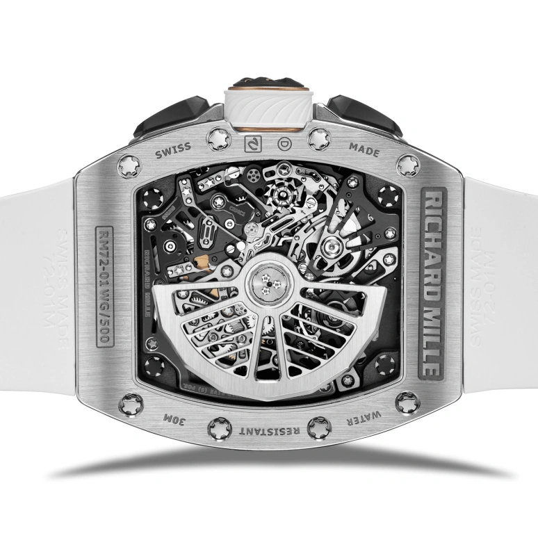 Richard Mille,Not Tourbillon 38.40x47.34mm,38.40x47.34mm,White Gold,Skeleton,Automatic,Chronograph,Day,Flyback,Function Selector,50hours,In-house Caliber,RM 72,RM 72-01 Lifestyle Flyback WG T-Di