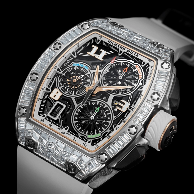 Richard Mille,Not Tourbillon 38.40x47.34mm,38.40x47.34mm,White Gold,Skeleton,Automatic,Chronograph,Day,Flyback,Function Selector,50hours,In-house Caliber,RM 72,RM 72-01 Lifestyle Flyback WG T-Di