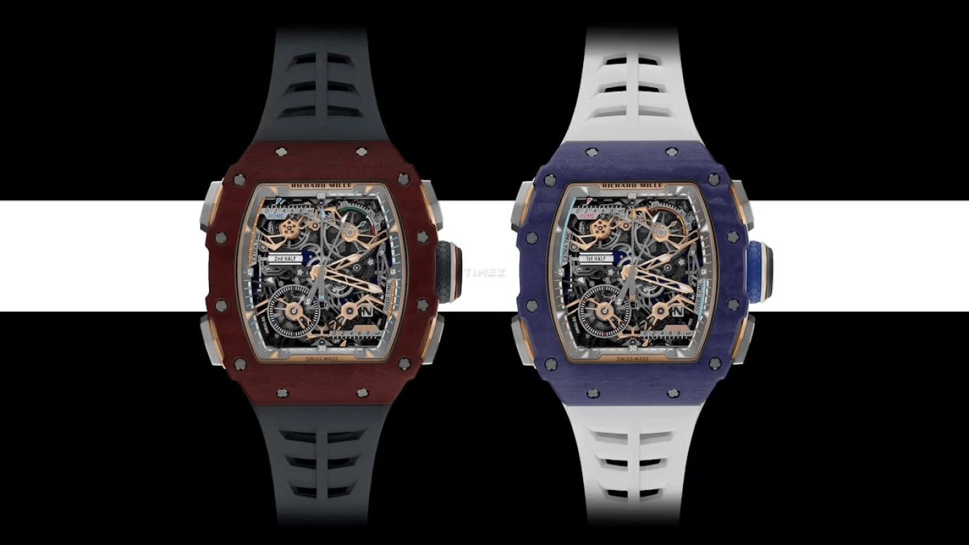 理查米尔,陀飞轮 43.23x49.65毫米,43.23x49.65毫米,Quartz TPT® 复合石英碳纤维,黑色,手动上弦,计时,动力储存指示,陀飞轮,飞返,自制机芯,蓝宝石,水晶玻璃,RM 41,RM 41-01 Tourbillon Soccer Dark Blue Quartz TPT