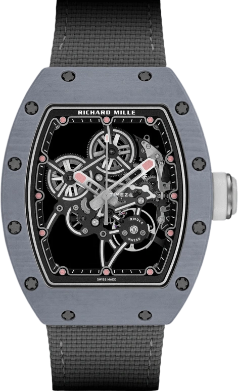 理查米尔,非陀飞轮 37.95x47.30毫米,37.95x47.30毫米,Quartz TPT® 复合石英碳纤维,精钢,黑色,手动上弦,55小时,自制机芯,RM 55,RM 55-01 Grey Quartz TPT