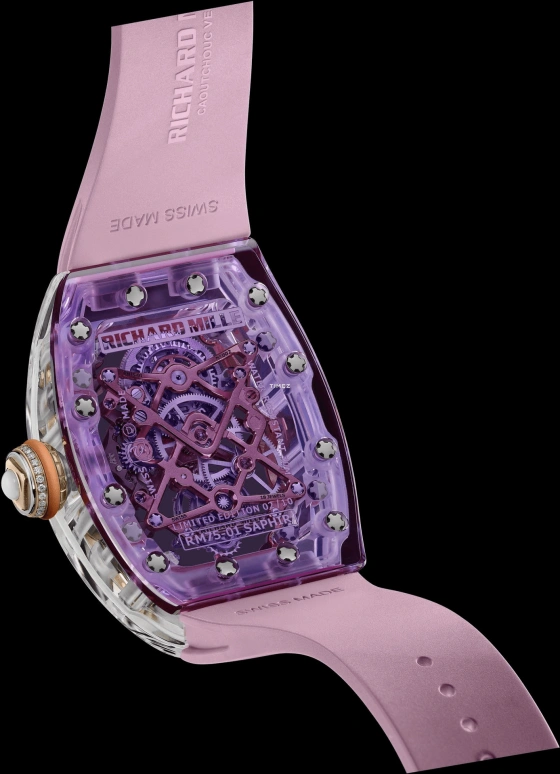 Richard Mille,Tourbillon 32.90x46.75mm,32.90x46.75mm,Sapphire,Silver,Handwound,Tourbillon,65hours,RM 75,RM 75-01 Flying Tourbillon Sapphire Pink