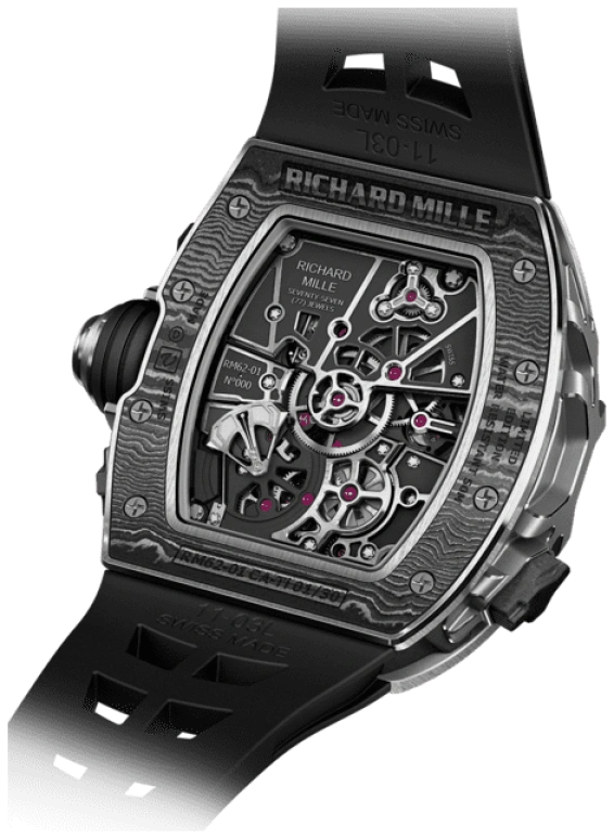 Richard Mille,Tourbillon 42x49.94mm,42x49.94mm,Titanium,Carbon TPT,Skeleton,Handwound,Power Reserve Indicator,Tourbillon,Big Date,70hours,In-house Caliber,Black Star,Timati,RM 62,RM 62-01