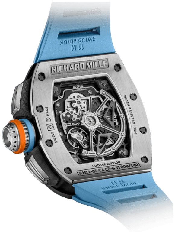 Richard Mille,Not Tourbillon 50x42.70mm,50x42.70mm,Titanium,Carbon TPT,Skeleton,Automatic,Chronograph,Day,Dule Time,Flyback,55hours,In-house Caliber,RM 11,RM 11-05 Flyback Chronograph GMT