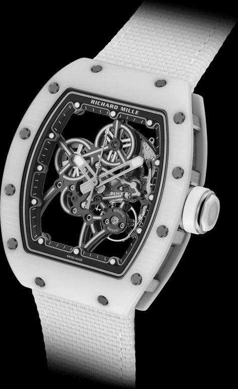 理查米尔,非陀飞轮 37.95x47.30毫米,37.95x47.30毫米,Quartz TPT® 复合石英碳纤维,精钢,黑色,手动上弦,55小时,自制机芯,RM 55,RM 55-01 White Quartz TPT