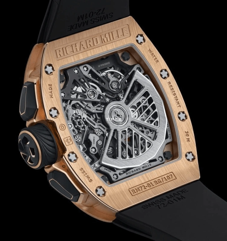 Richard Mille,Not Tourbillon 38.40x47.34mm,38.40x47.34mm,Rose Gold,Skeleton,Automatic,Chronograph,Day,Flyback,Function Selector,50hours,In-house Caliber,RM 72,RM 72-01 Lifestyle Flyback RG