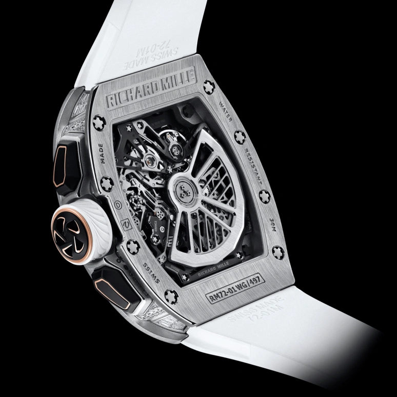 Richard Mille,Not Tourbillon 38.40x47.34mm,38.40x47.34mm,White Gold,Skeleton,Automatic,Chronograph,Day,Flyback,Function Selector,50hours,In-house Caliber,RM 72,RM 72-01 Lifestyle Flyback WG T-Di