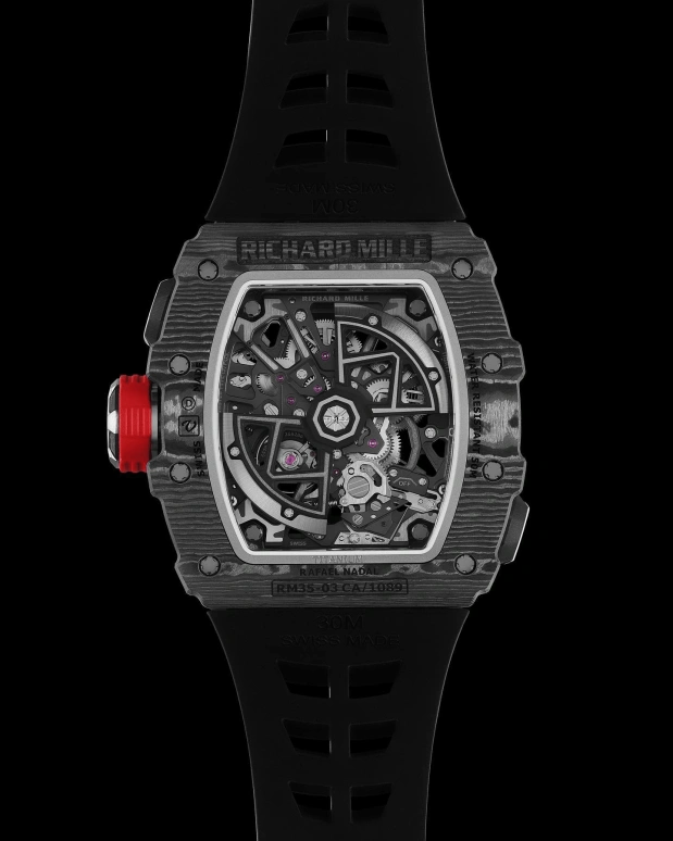Richard Mille,Not Tourbillon 43.15x49.95mm,43.15x49.95mm,NTPT,Titanium,Skeleton,Black,Automatic,Function Selector,55hours,RM 35,RM 35-03 Rafael Nadal NTPT BLACK