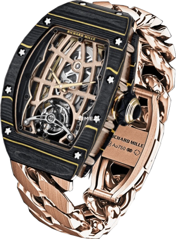 Richard Mille,Tourbillon 52.63x34.40mm,52.63x34.40mm,Rose Gold,NTPT,Skeleton,Automatic,Tourbillon,Classic Black,RM 74,RM 74-02 RG CHAIN 