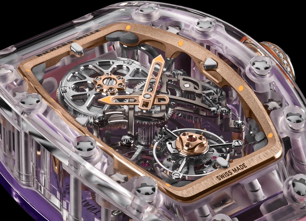 Richard Mille,Tourbillon 32.90x46.75mm,32.90x46.75mm,Sapphire,Silver,Handwound,Tourbillon,65hours,RM 75,RM 75-01 Flying Tourbillon Sapphire Pink