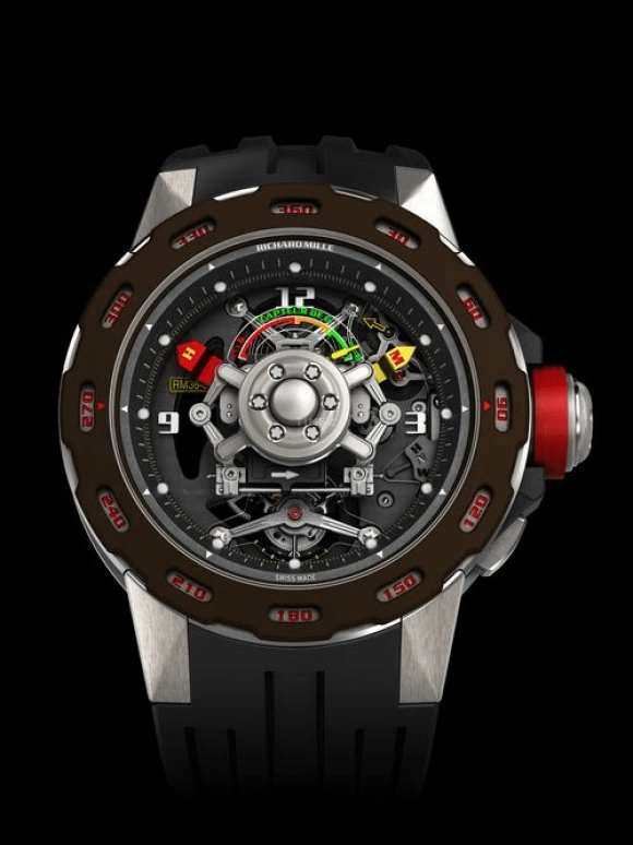 Richard Mille,Tourbillon 47.70mm,47.70mm,Ceramic,Titanium,Carbon TPT,Skeleton,Handwound,Power Reserve Indicator,Tourbillon,Function Selector,70hours,In-house Caliber,RM 36,RM 36-01 Tourbillon G-sensor