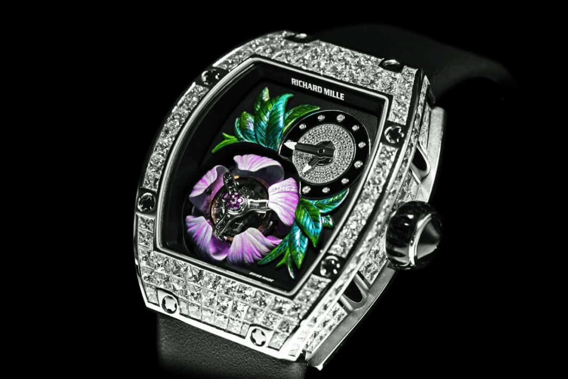 Richard Mille,Tourbillon 45.40x38.30mm,45.40x38.30mm,White Gold,Skeleton,Handwound,Tourbillon,Sapphire,RM 19,RM 19-02 Tourbillon Fleur T-DI