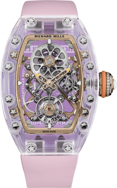 Richard Mille,Tourbillon 32.90x46.75mm,32.90x46.75mm,Sapphire,Silver,Handwound,Tourbillon,65hours,RM 75,RM 75-01 Flying Tourbillon Sapphire Pink