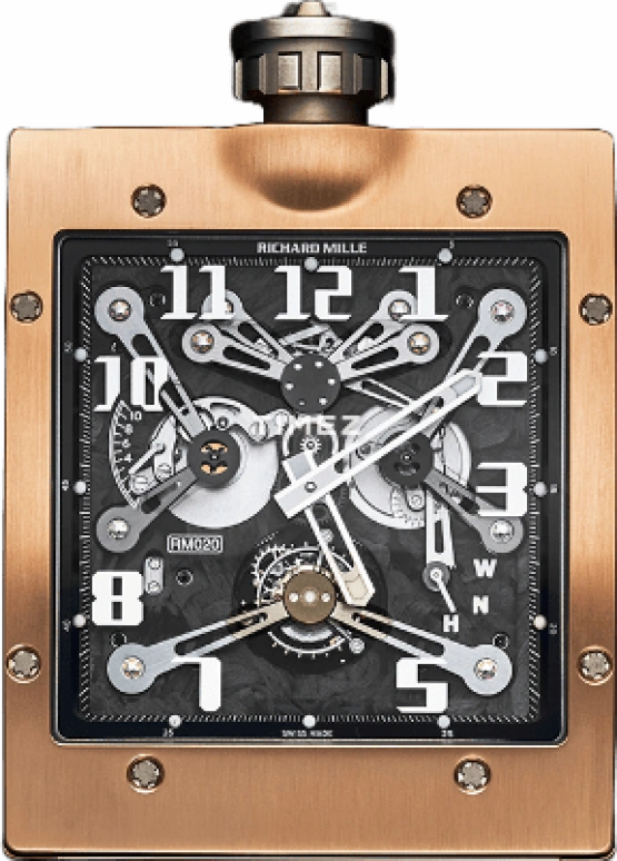 Richard Mille,Tourbillon 52x62mm,52x62mm,Rose Gold,Black,Handwound,Power Reserve Indicator,Tourbillon,RM 020 Pocket Watch RG