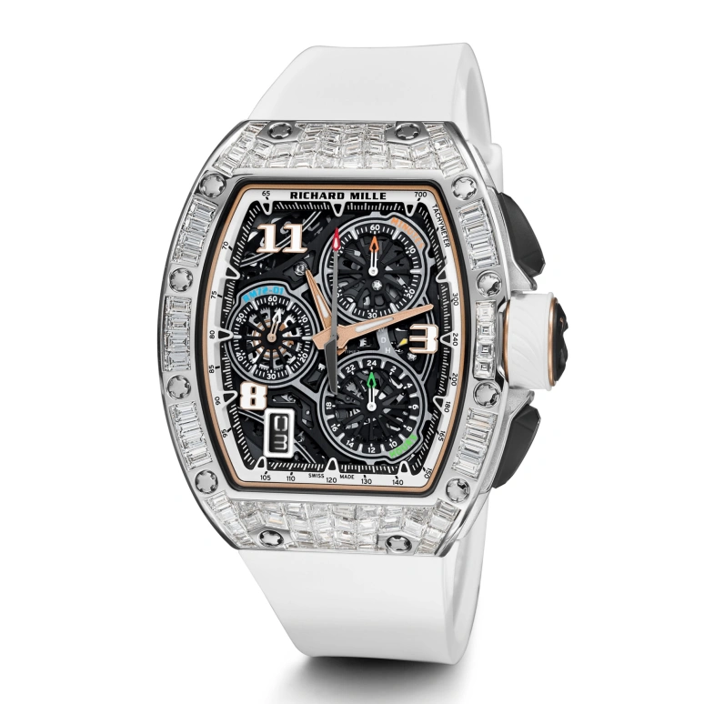 Richard Mille,Not Tourbillon 38.40x47.34mm,38.40x47.34mm,White Gold,Skeleton,Automatic,Chronograph,Day,Flyback,Function Selector,50hours,In-house Caliber,RM 72,RM 72-01 Lifestyle Flyback WG T-Di