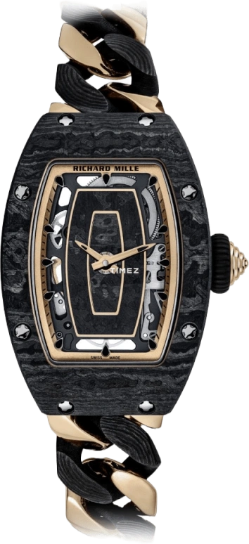 Richard Mille,Not Tourbillon 45.66x31.40mm,45.66x31.40mm,Rose Gold,NTPT,Black,Automatic,50hours,In-house Caliber,RM 07,RM 07-01 Open-link RG/NTPT