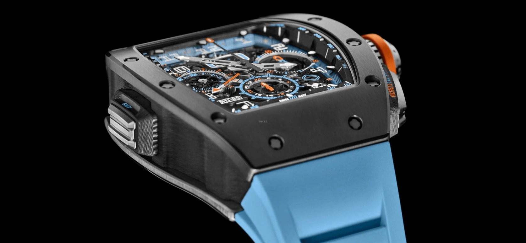 Richard Mille,Not Tourbillon 50x42.70mm,50x42.70mm,Titanium,Carbon TPT,Skeleton,Automatic,Chronograph,Day,Dule Time,Flyback,55hours,In-house Caliber,RM 11,RM 11-05 Flyback Chronograph GMT