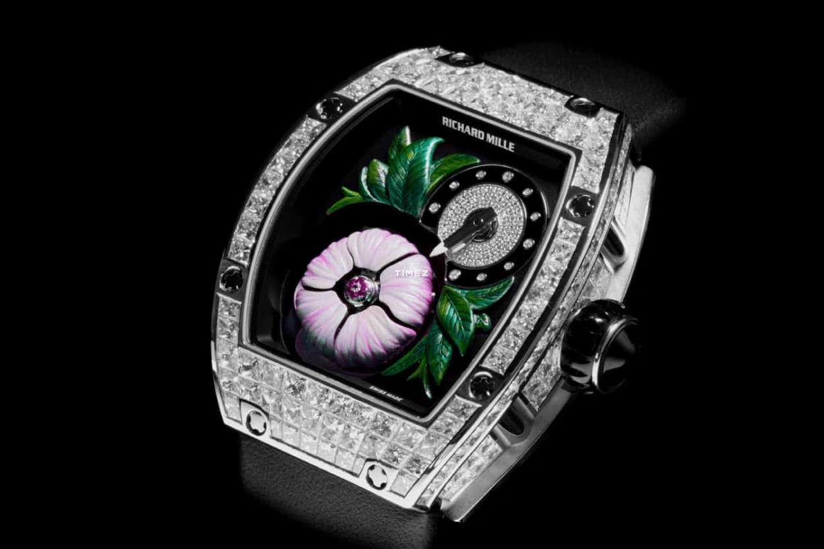 Richard Mille,Tourbillon 45.40x38.30mm,45.40x38.30mm,White Gold,Skeleton,Handwound,Tourbillon,Sapphire,RM 19,RM 19-02 Tourbillon Fleur T-DI