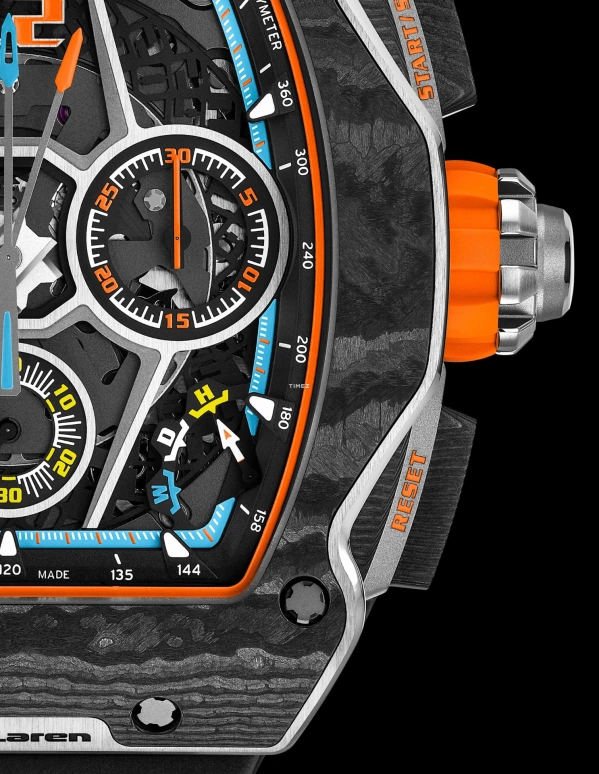 Richard Mille,Not Tourbillon 43.84x49.94mm,43.84x49.94mm,Carbon TPT,Skeleton,Automatic,Chronograph,Day,Rattrapante,Function Selector,In-house Caliber,Sapphire,Crystal Glass,RM 65,RM 65-01 McLaren W1