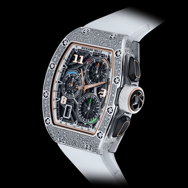 Richard Mille,Not Tourbillon 38.40x47.34mm,38.40x47.34mm,White Gold,Skeleton,Automatic,Chronograph,Day,Flyback,Function Selector,50hours,In-house Caliber,RM 72,RM 72-01 Lifestyle Flyback WG Full-Di