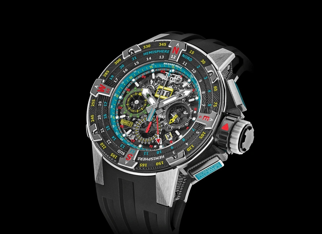 Richard Mille,Not Tourbillon 50mm,50mm,Titanium,Carbon TPT,Skeleton,Automatic,Regatta Timer,Countdown,Chronograph,Month,50hours,In-house Caliber,RM 60,RM 60-01 St. Barth Edition