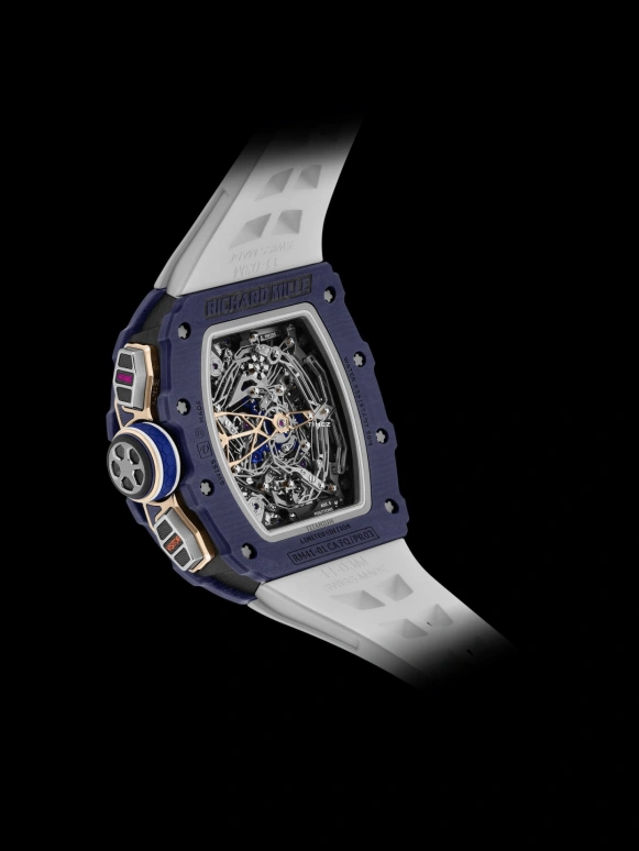 理查米尔,陀飞轮 43.23x49.65毫米,43.23x49.65毫米,Quartz TPT® 复合石英碳纤维,黑色,手动上弦,计时,动力储存指示,陀飞轮,飞返,自制机芯,蓝宝石,水晶玻璃,RM 41,RM 41-01 Tourbillon Soccer Dark Blue Quartz TPT